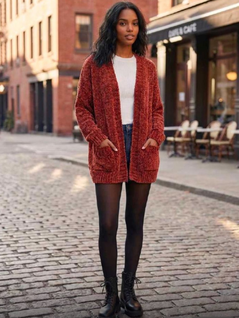 Chill Pill Rust Colored Chenille Cardigan